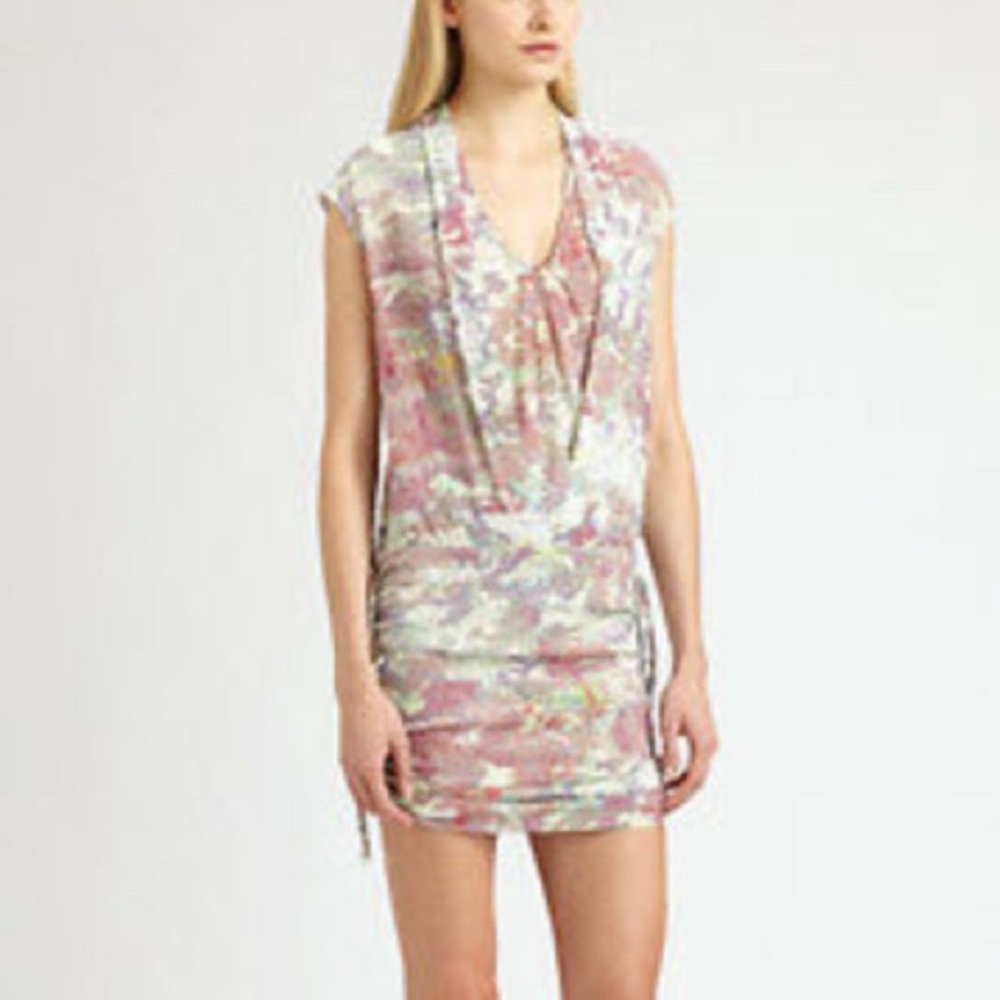 IRO ruched sides silk mini dress camo pink sz 1 - Picture 7 of 7